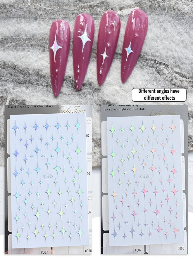 SPLOCUDU 8 Sheets Aurora Nail Art Stickers 3D Self-Adhesive Pegatinas Uñas Glitter Heart Nail Decals Star Moon Nail Supplies Nail Art Design Decoration Accessories for Women and Girls - Image 3