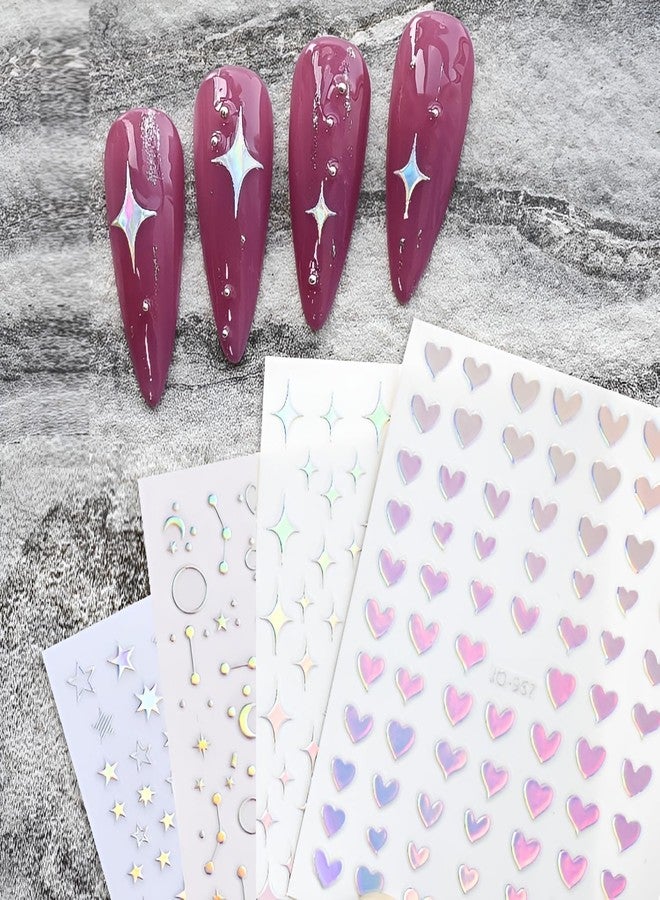 SPLOCUDU 8 Sheets Aurora Nail Art Stickers 3D Self-Adhesive Pegatinas Uñas Glitter Heart Nail Decals Star Moon Nail Supplies Nail Art Design Decoration Accessories for Women and Girls - Image 2