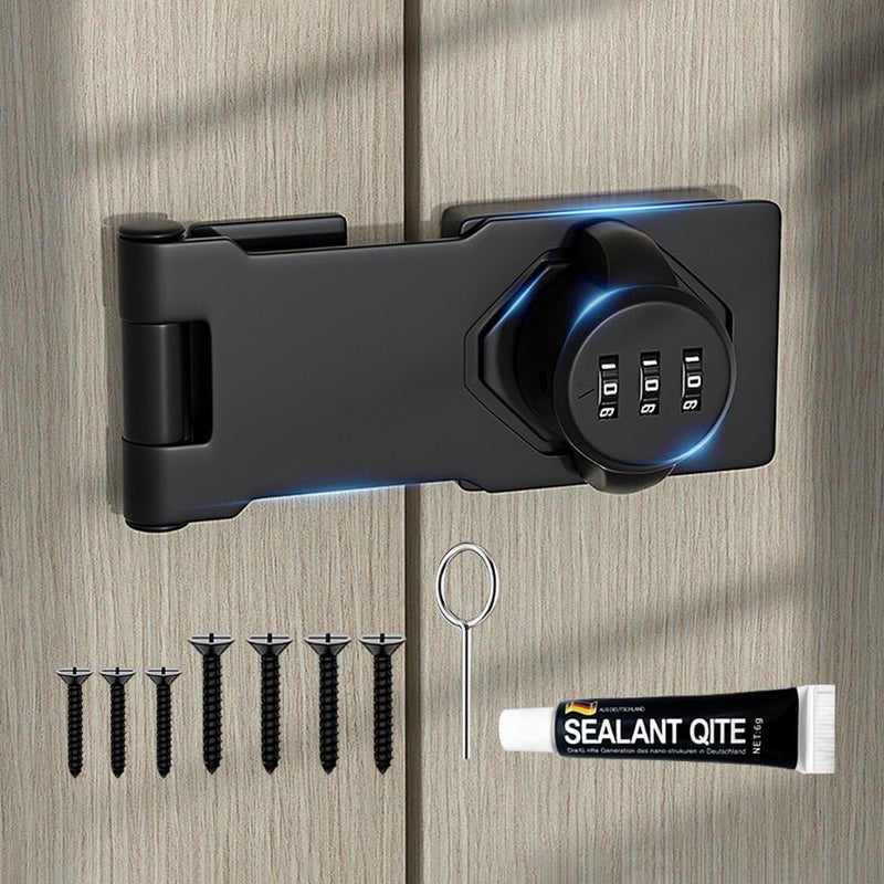 Drumil Drumil Password Hasp Small Door Cabinet Door Combination Lock Door Lock Door Security Slide Latch Lock for Door Cabinet Slide Latch Lock for Bathroom Outdoor Garden Black  - Image 1
