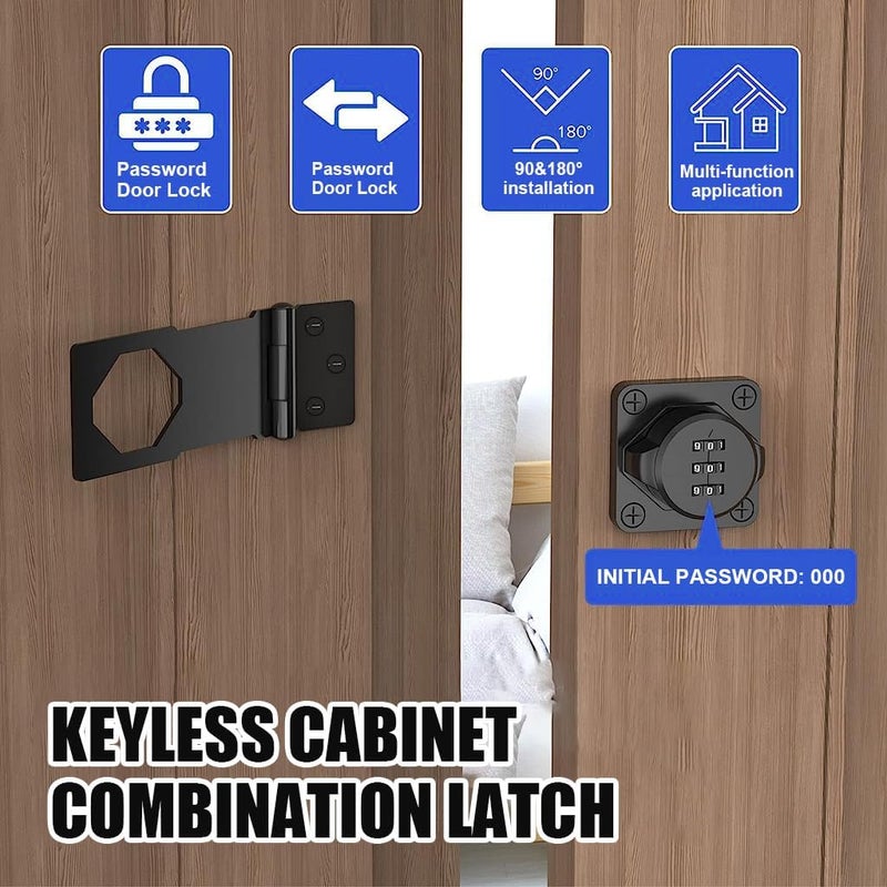 Drumil Drumil Password Hasp Small Door Cabinet Door Combination Lock Door Lock Door Security Slide Latch Lock for Door Cabinet Slide Latch Lock for Bathroom Outdoor Garden Black  - Image 3