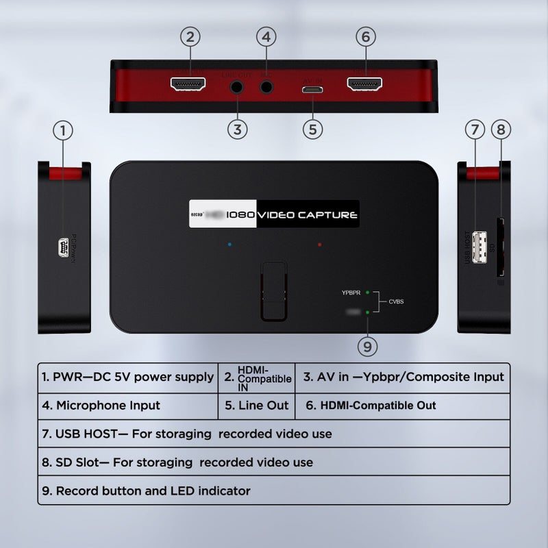 HDMI Capture Card: Black 1080P60 High-Clear Video Recording - Multiple Input Interfaces Voice And Video Mixing Video Capture Card for Live Streaming, Gaming Content Creation And Computer Connection - Image 2