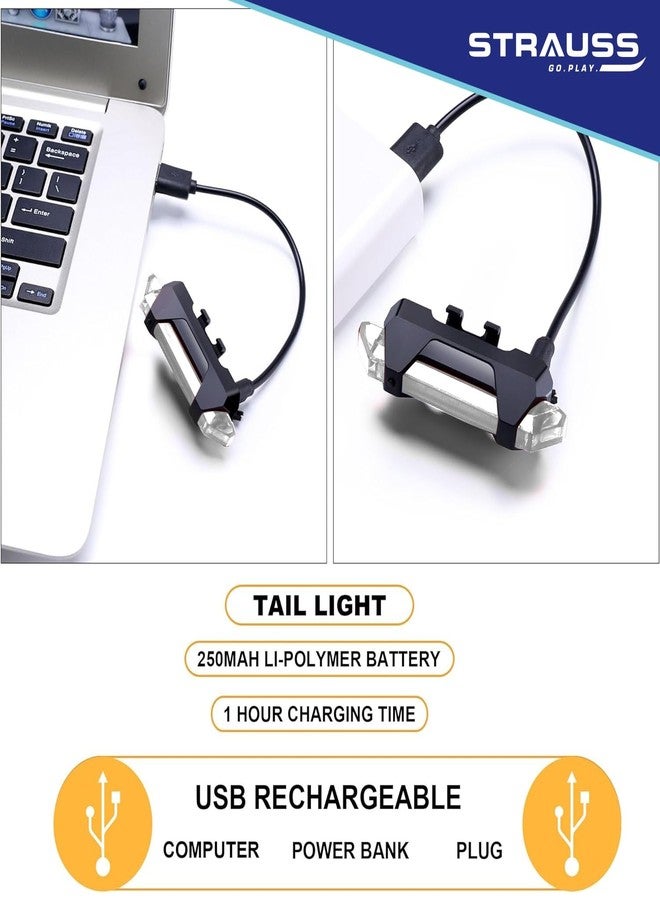 شتراوس مصباح خلفي LED قابل لإعادة الشحن عبر منفذ USB للدراجات من ستراوس | مصباح خلفي مقاوم للماء للدراجة مع 5 أوضاع إضاءة | مصباح أمان فائق السطوع للدراجات | مثالي للدراجات الهوائية، والدراجات الجبلية، ودراجات التنقل اليومي (أبيض) - Image 3