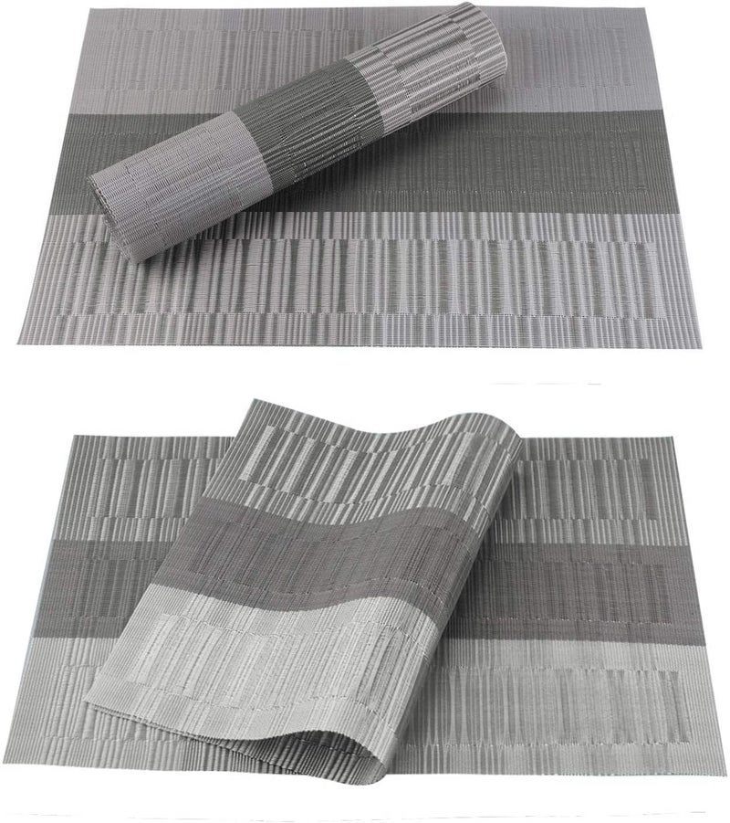 pepplo® Placemats Set of 4 Dining Table Mats Woven Vinyl PVC Placemats Non-Slip Heat-Resistant Washable Place Mats, Grey Silver (PLC01B4) - Image 3