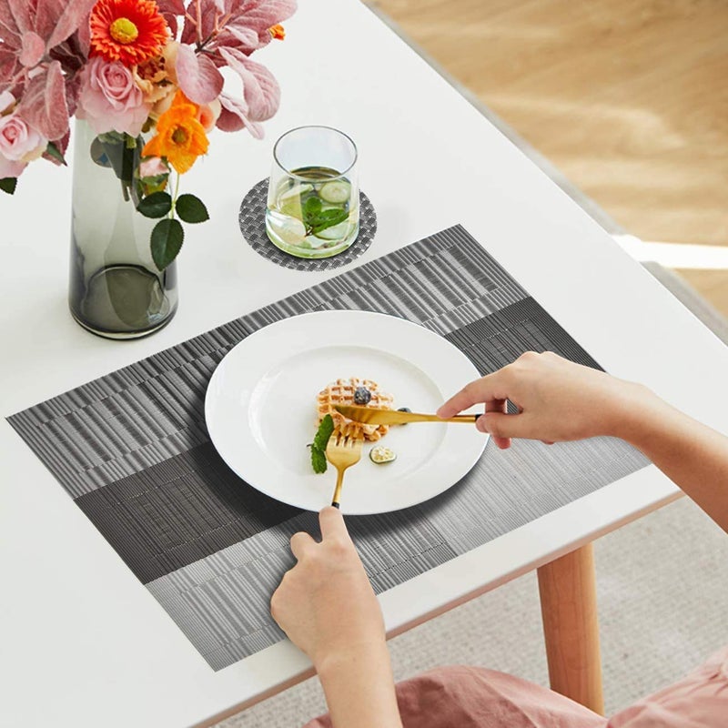 pepplo® Placemats Set of 4 Dining Table Mats Woven Vinyl PVC Placemats Non-Slip Heat-Resistant Washable Place Mats, Grey Silver (PLC01B4) - Image 5