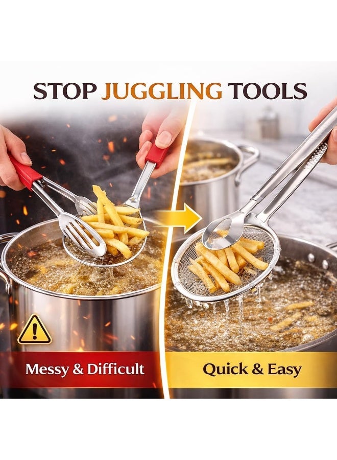 2-in-1 Stainless Steel Frying Strainer Tongs Oil Draining Clip 30 Cm - Image 4