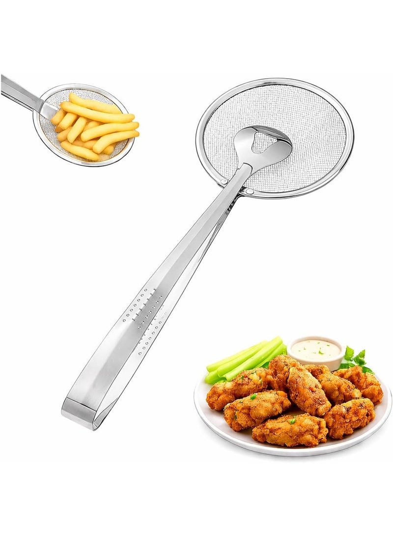 2-in-1 Stainless Steel Frying Strainer Tongs Oil Draining Clip 30 Cm - Image 1