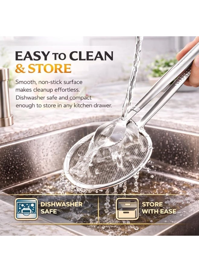 2-in-1 Stainless Steel Frying Strainer Tongs Oil Draining Clip 30 Cm - Image 5