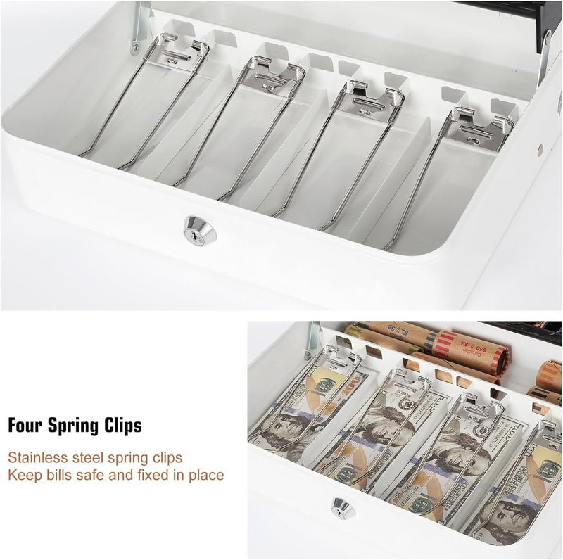 GOBBLER Cash box with Key Lock & 2 Level Money Tray, Metal Money Box Large Size: 30 * 24 * 9cm (GC-302) - White - Image 3