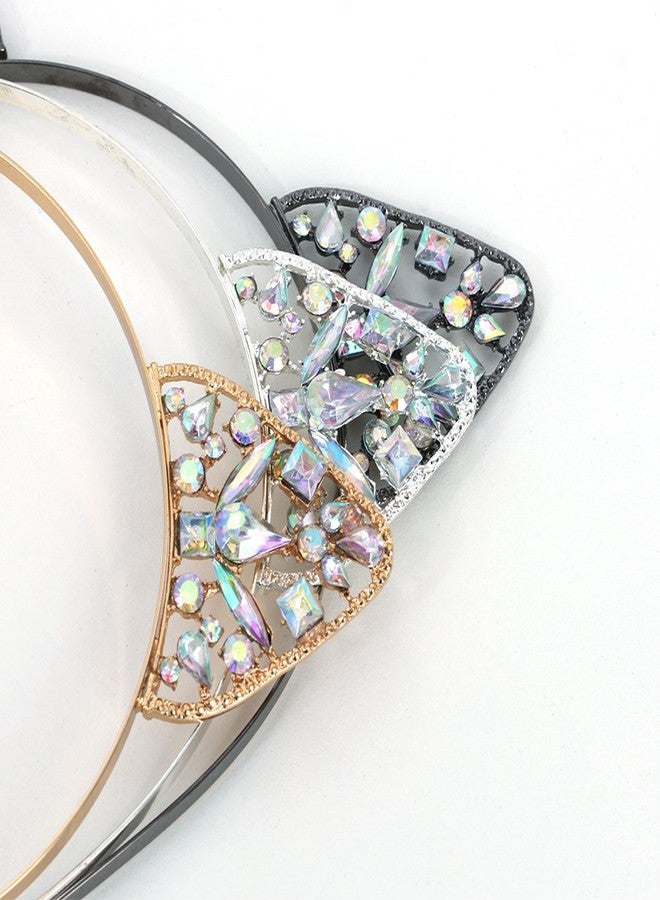 Bnikion Cat Ears Headband Rhinestone Cat Headbands Crystal Hair Hoop Women Party Headdress Cosplay Costume Headwear Halloween Makeup Handmade Headpiece Hair Band Hair Accessories 3 Pack - Image 5