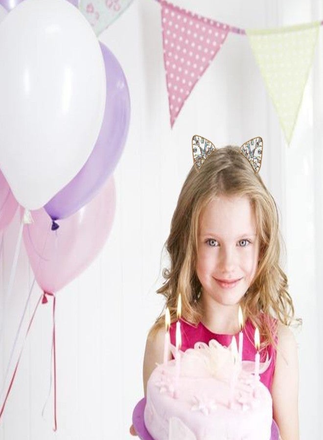 Bnikion Cat Ears Headband Rhinestone Cat Headbands Crystal Hair Hoop Women Party Headdress Cosplay Costume Headwear Halloween Makeup Handmade Headpiece Hair Band Hair Accessories 3 Pack - Image 2