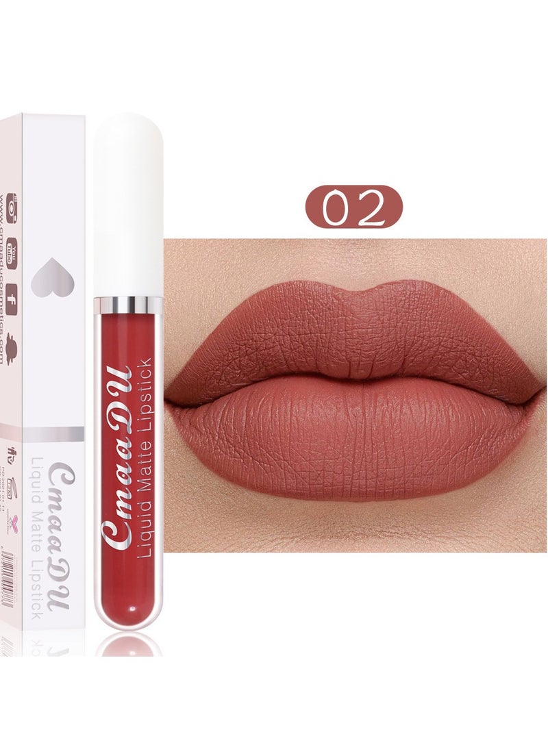 CmaaDu 1 قطعة أحمر شفاه سائل، أحمر شفاه لامع مقاوم للماء، لون غير متلاشي يدوم طويلاً غير لامع، تركيبة طبيعية مرطبة لأقلام تحديد الشفاه لمناسبات متعددة، (لون أحمر شفاه غير لامع_02) - Image 1