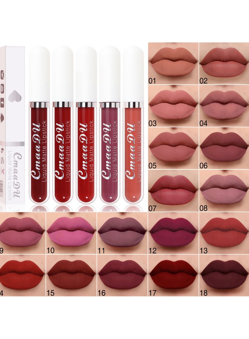 CmaaDu 1 قطعة أحمر شفاه سائل، أحمر شفاه لامع مقاوم للماء، لون غير متلاشي يدوم طويلاً غير لامع، تركيبة طبيعية مرطبة لأقلام تحديد الشفاه لمناسبات متعددة، (لون أحمر شفاه غير لامع_02) - Image 3
