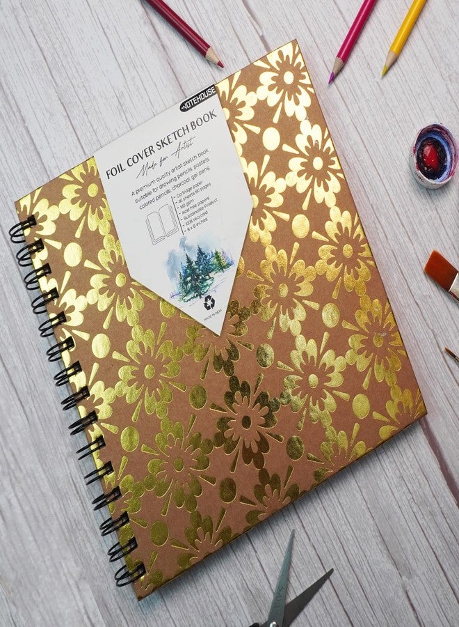 Notehouse Spiral Professional Art Notebook (8x8 In) | 80 Off-White Unruled Pages | Thick Smooth Drawing Paper | Golden Hard Cover - Image 4
