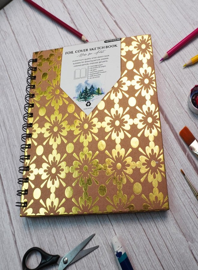 Notehouse Spiral Professional Art Notebook (8x8 In) | 80 Off-White Unruled Pages | Thick Smooth Drawing Paper | Golden Hard Cover - Image 5