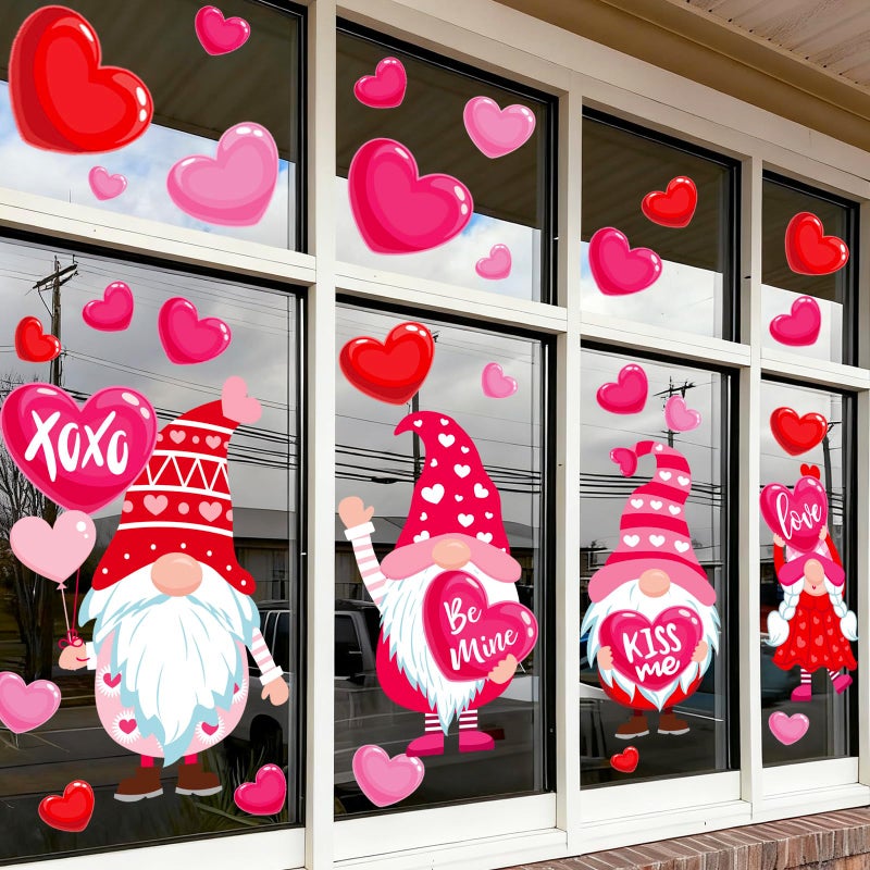 وولاين ملصقات نوافذ كبيرة جدًا من والين لعيد الحب، بتصميم قلب أحمر وردي وقزم حب، قابلة لإعادة الاستخدام ومضادة للصدمات، لتزيين النوافذ، مناسبة لحفلات الزفاف والذكرى السنوية والحفلات المنزلية، 4 أوراق - Image 1