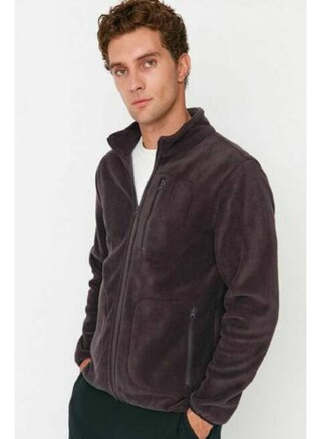 Regular/Normal Cut Zippered Warm Anti-pilling Polar Sweatshirt TMNAW23HI00050