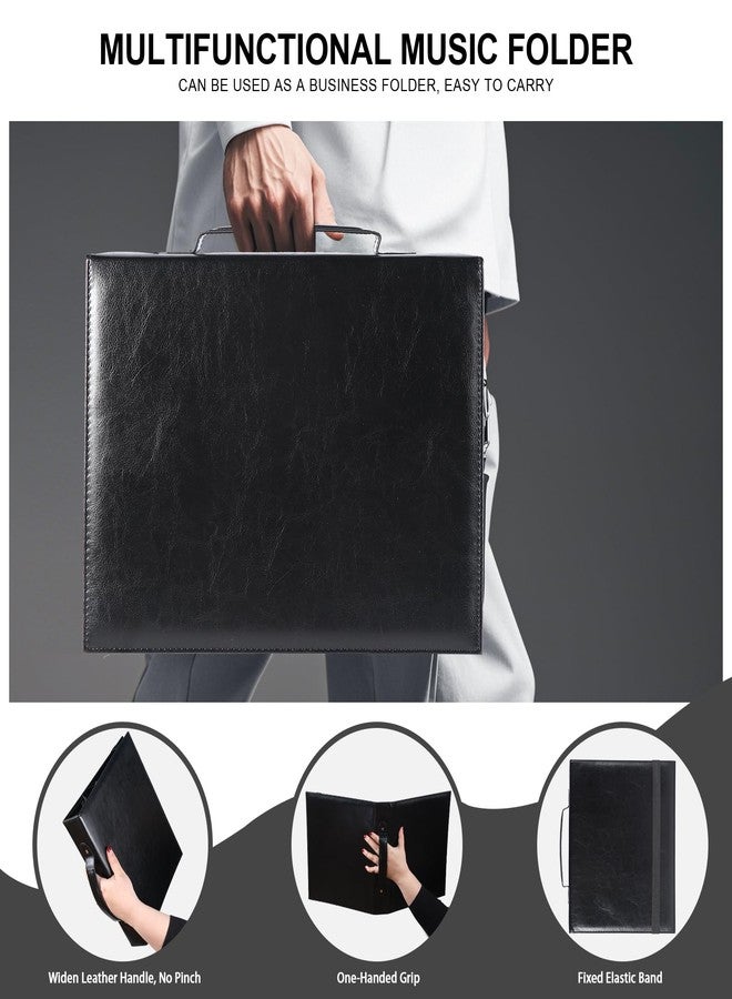 Musfunny Choral Sheet Music Folder Organizer: 3 Ring Piano Music Binder with Plastic Sleeves - PU Leather Choir Folders with Hand Strap Elastic Band Fits Letter Size 8.5 x 11 inch, Black - Image 5