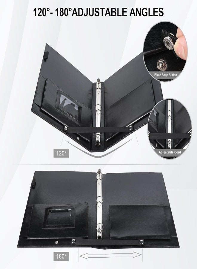 Musfunny Choral Sheet Music Folder Organizer: 3 Ring Piano Music Binder with Plastic Sleeves - PU Leather Choir Folders with Hand Strap Elastic Band Fits Letter Size 8.5 x 11 inch, Black - Image 4