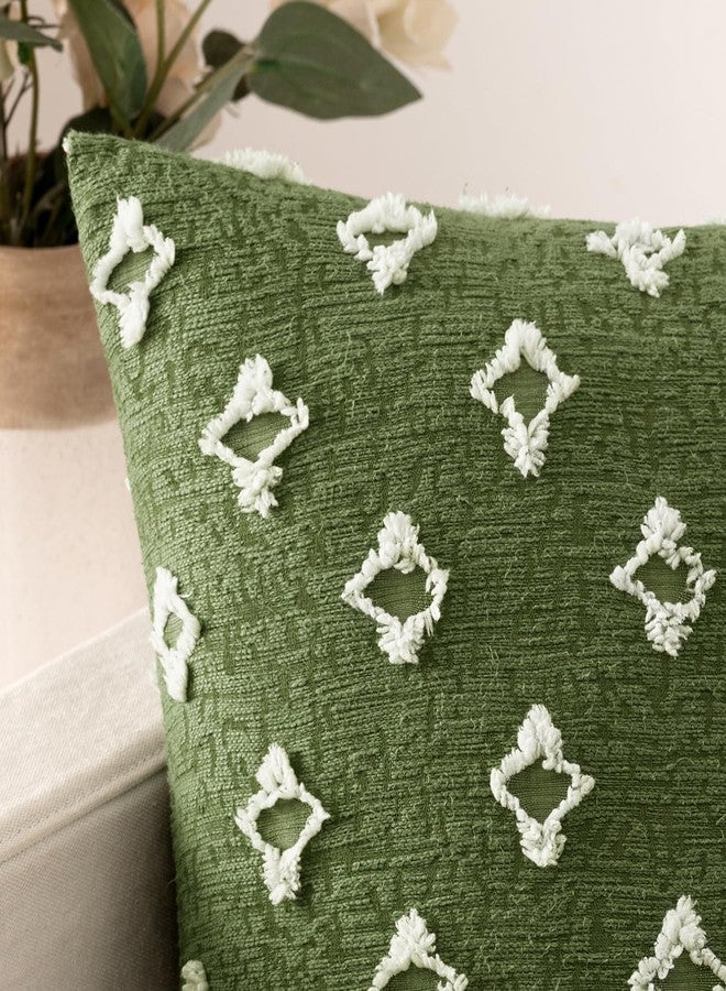 ميولي طقم أغطية وسائد زينة من قطعتين من MIULEE، غطاء وسادة مربع ناعم بنقشة جاكار معينية، مناسب لأريكة الصيف، سرير، غرفة نوم، غرفة معيشة، مقاس 20×20 بوصة، لون أخضر زيتوني - Image 3
