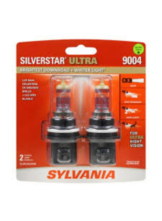 SYLVANIA - 9004 SilverStar Ultra - High Performance Halogen Headlight Bulb, High Beam, Low Beam and Fog Replacement Bulb, Brightest Downroad with Whiter Light, Tri-Band Technology (Contains 2 Bulbs) (9004SU.BP2) - Image 2