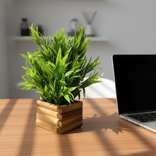 fancymart Artificial Bamboo Leaves in Wood Potted Plant with 30 cm Height Perfect for Home Décor & Office Space - Image 5