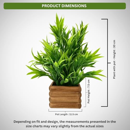 fancymart Artificial Bamboo Leaves in Wood Potted Plant with 30 cm Height Perfect for Home Décor & Office Space - Image 3