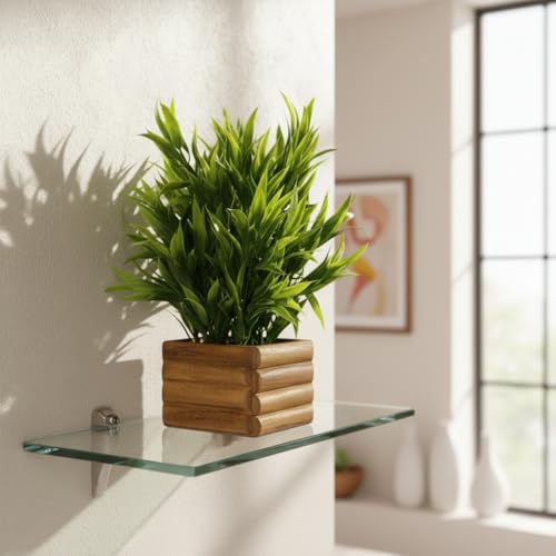 fancymart Artificial Bamboo Leaves in Wood Potted Plant with 30 cm Height Perfect for Home Décor & Office Space - Image 2