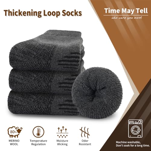 Time May Tell Mens and Womens Merino Wool Hiking Cushioning Socks For Outdoor Wool-Socks-For-Men 3 Pack (Dark gray(3 Pairs) US Size 9-13 - Image 2
