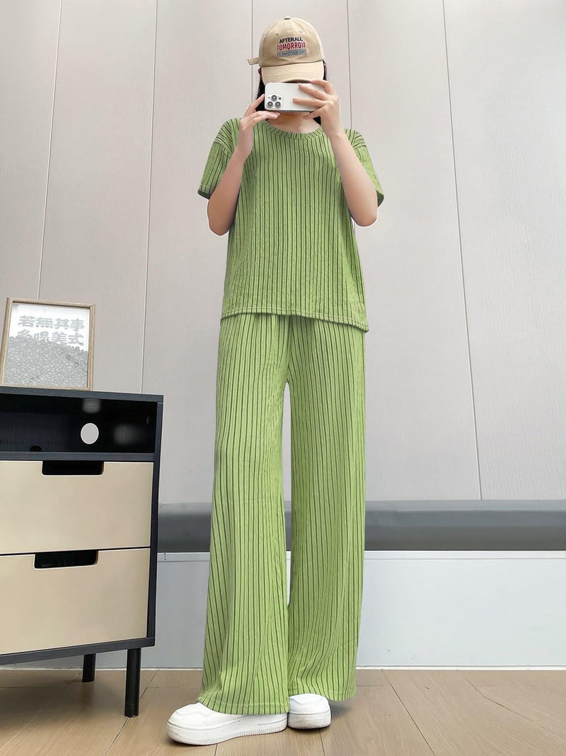 Toochki Women’s Pajama Set with Top & Pants|| Korean Night Suit|| Lightweight Printed Set || Soft & Comfy Sleepwear for Girls & Women || Co Ord Set Pista Green - Image 3