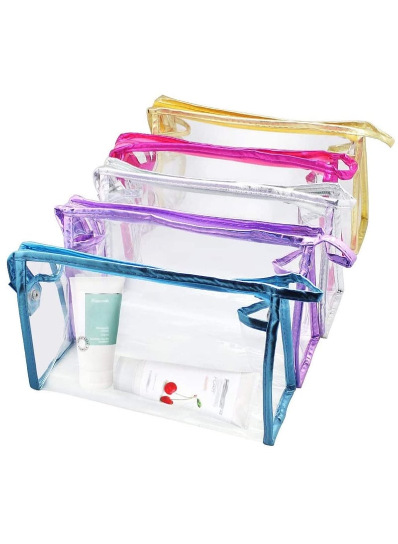 Zikra 5 Pcs Transparent Waterproof Cosmetic Bag, PVC Vinyl Zippered Wash Bag Travel Business Vacation, Bathroom and Organizing Bag Travel Set for Men, Women and Kids - Image 1