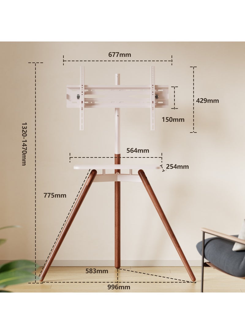 Chulovs Artistic Easel 32 to 75 inch LED LCD Screen,  Portable Corner TV Floor Stand, Studio TV Display Stand, Adjustable TV Mount, white Bracket, Walnut Legs  - Image 2