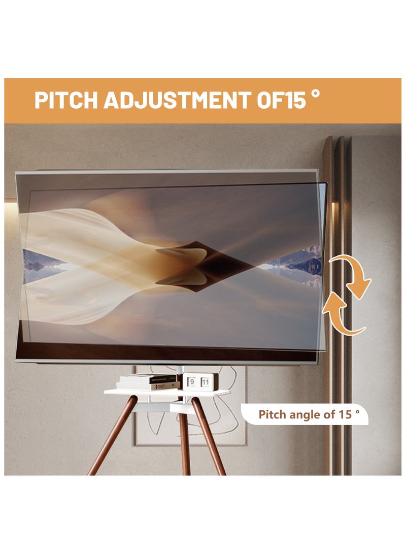 Chulovs Artistic Easel 32 to 75 inch LED LCD Screen,  Portable Corner TV Floor Stand, Studio TV Display Stand, Adjustable TV Mount, white Bracket, Walnut Legs  - Image 5