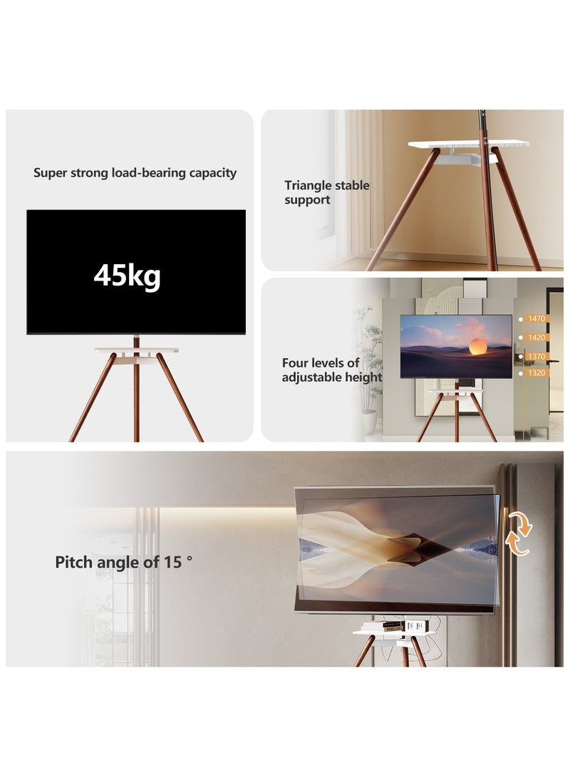 Chulovs Artistic Easel 32 to 75 inch LED LCD Screen,  Portable Corner TV Floor Stand, Studio TV Display Stand, Adjustable TV Mount, white Bracket, Walnut Legs  - Image 3