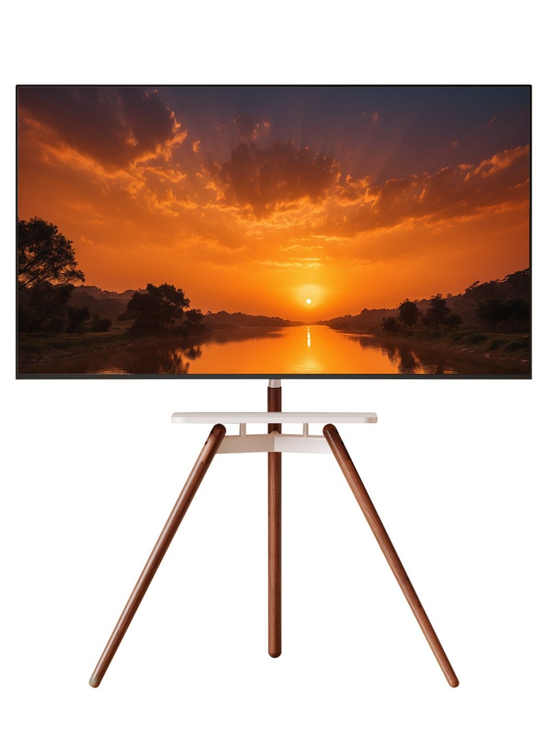 Chulovs Artistic Easel 32 to 75 inch LED LCD Screen,  Portable Corner TV Floor Stand, Studio TV Display Stand, Adjustable TV Mount, white Bracket, Walnut Legs  - Image 1