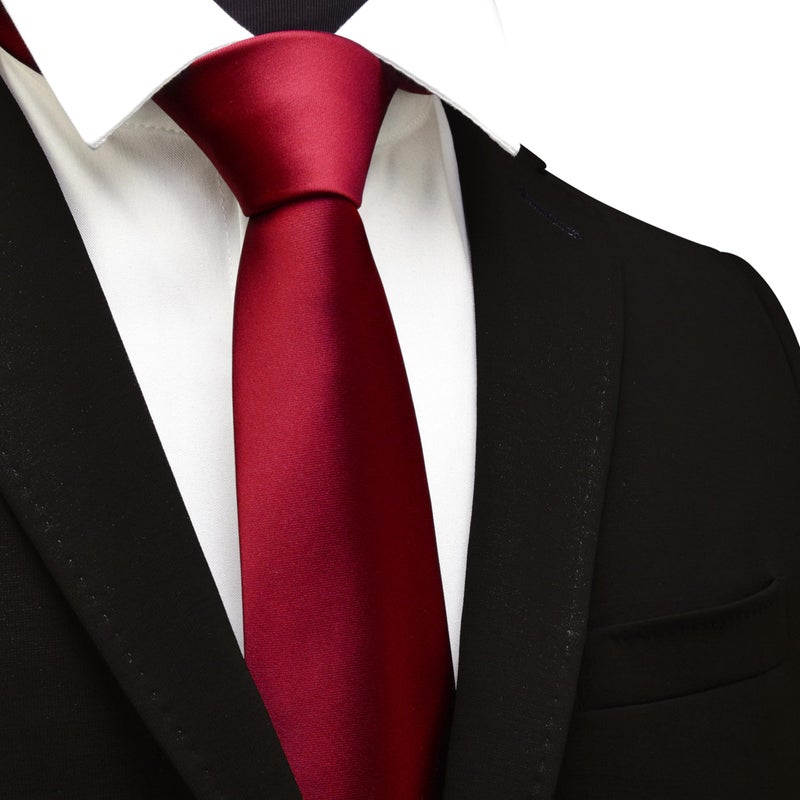 Branduce Wine Burgundy Tie Solid Satin Ties for Men Silk Blend Necktie for Wedding Business (TA11-33) - Image 2