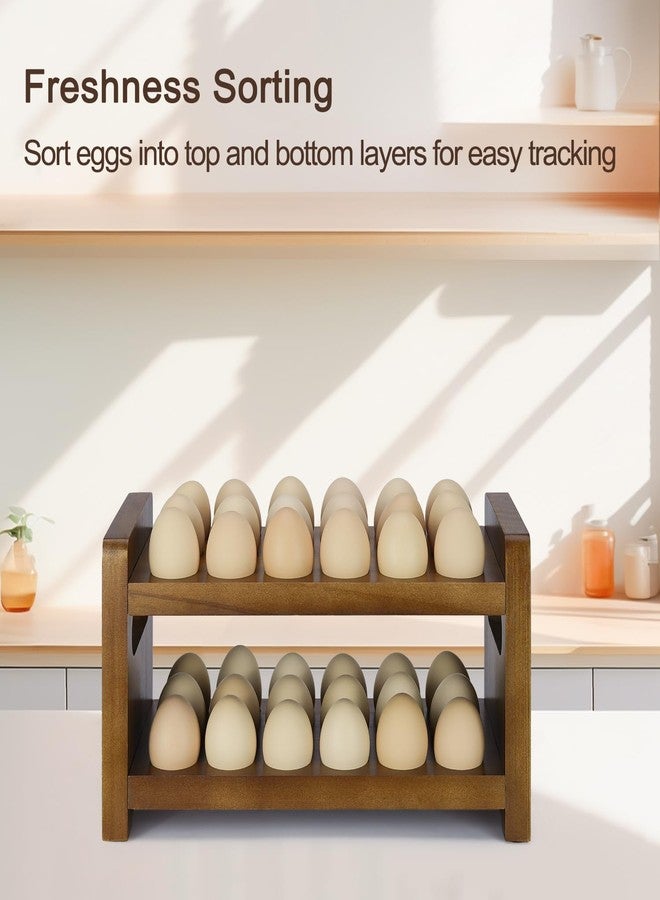 Uibyriy Egg Holder Countertop, 2-Tier Wooden Egg Holder for 36 Eggs, Wooden Countertop with Carry Handle for Chicken, Duck, and Quail Eggs - Image 4