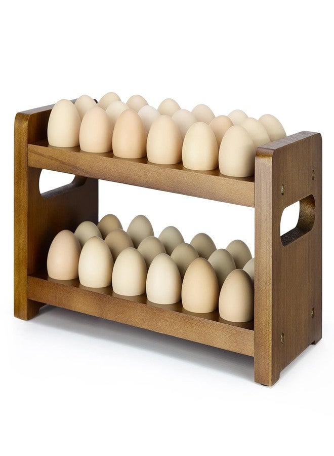 Uibyriy Egg Holder Countertop, 2-Tier Wooden Egg Holder for 36 Eggs, Wooden Countertop with Carry Handle for Chicken, Duck, and Quail Eggs - Image 1