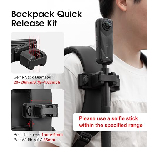 STARTRC VCR Selfie Stick Holster Backpack Strap Clip Mount for Insta 360 X5 X4 Air Go Ultra ACE Pro 2 Ajustable Quick Release for pro Hero 13 12 Max 2 for DJI osmo Nano Action 6 5 Accessories - Image 2