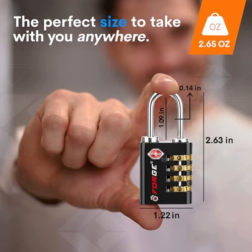 Forge قفل فتح مزدوج من فورج: قفل مفتاح أو تركيبة، استخدم المفتاح لاستعادة الرمز إذا نسيته، أقفال معتمدة من TSA للأمتعة، صندوق بيلكان، سفر، صالة رياضية، مدرسة، حلقة فولاذية مقاومة للصدأ. (أسود 6 عبوات) - Image 4