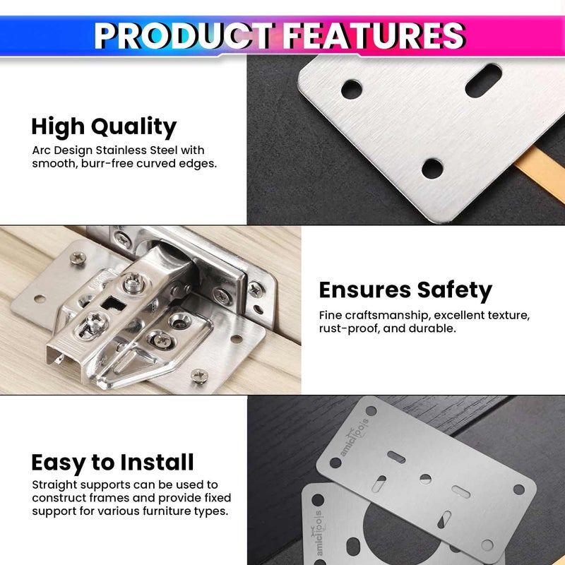 amiciTools Hinge Repair Plate Kit | Stainless Steel Door Hinge Reinforcement | Fix Loose Cabinet Hinges Quickly | 8 Pcs with Screws - Image 3