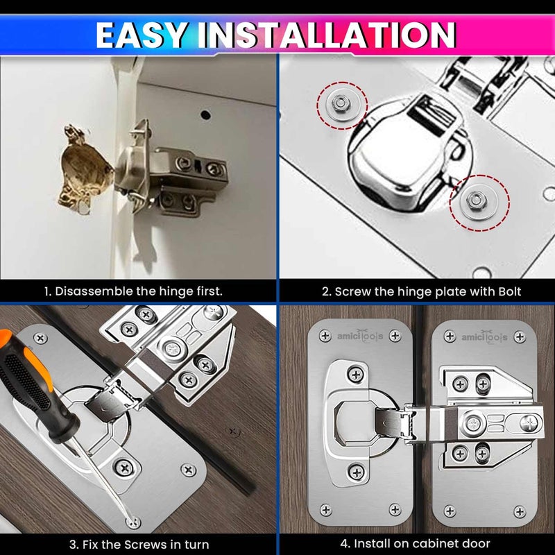 amiciTools Hinge Repair Plate Kit | Stainless Steel Door Hinge Reinforcement | Fix Loose Cabinet Hinges Quickly | 8 Pcs with Screws - Image 4