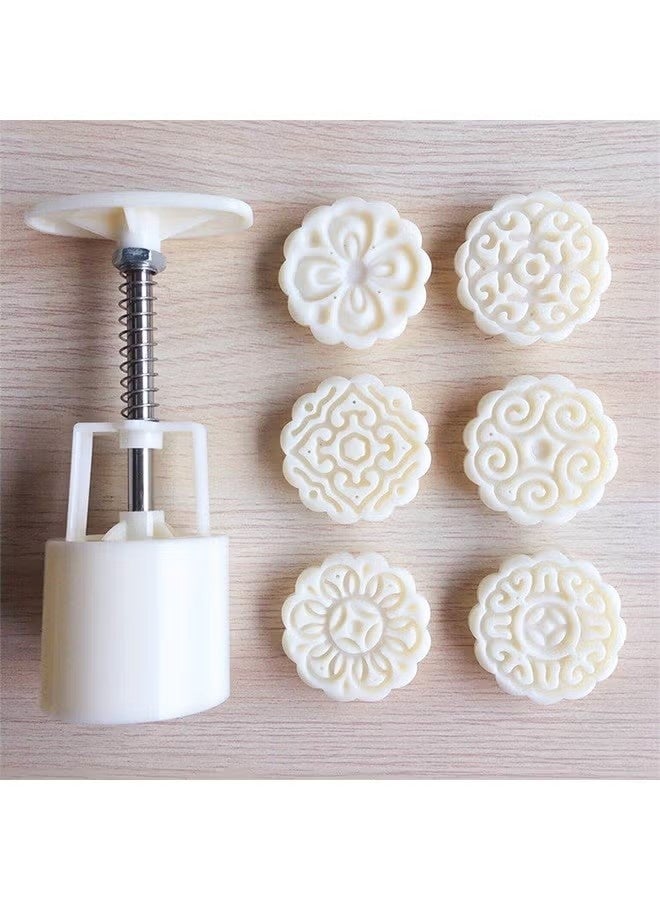 6PCS Mooncake Molds Set, Hand-Pressure Moon Cake maker for baking, DIY Hand Press Cookie Stamps Pastry Tool - Image 3