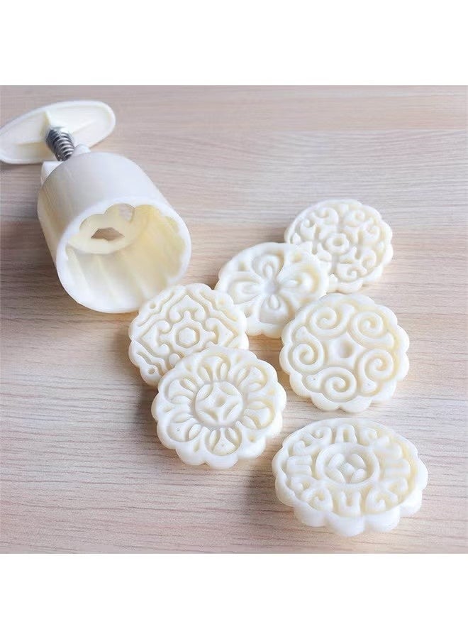 6PCS Mooncake Molds Set, Hand-Pressure Moon Cake maker for baking, DIY Hand Press Cookie Stamps Pastry Tool - Image 4