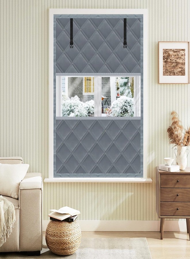 Skloopearg Winter Visible Insulated Window Curtain 39"x63", Oxford Cloth Thermal Insulated Window Cover with Buckles,Heavy Duty Window Insulation Kit Fits Windows up to 38"x62",Grey - Image 1
