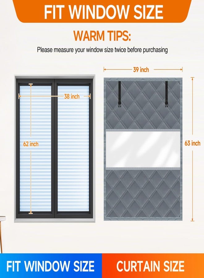 Skloopearg Winter Visible Insulated Window Curtain 39"x63", Oxford Cloth Thermal Insulated Window Cover with Buckles,Heavy Duty Window Insulation Kit Fits Windows up to 38"x62",Grey - Image 2