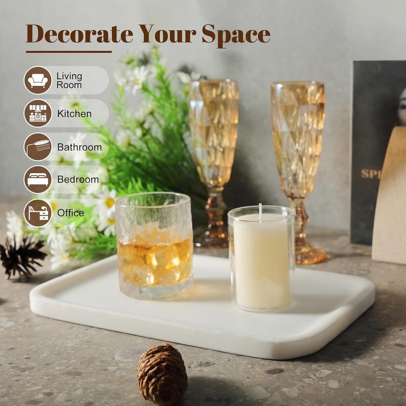 Koville Marble Tray, 12"x8" Marble Vanity Tray for Bathroom Kitchen Countertop, Rectangular Stone Tray for Cosmetics Perfume Trinket, Decorative Catchall Trays (White) - Image 5