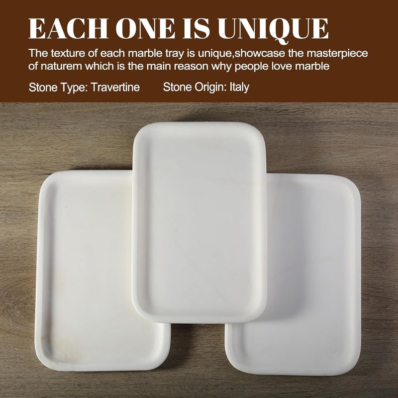 Koville Marble Tray, 12"x8" Marble Vanity Tray for Bathroom Kitchen Countertop, Rectangular Stone Tray for Cosmetics Perfume Trinket, Decorative Catchall Trays (White) - Image 4