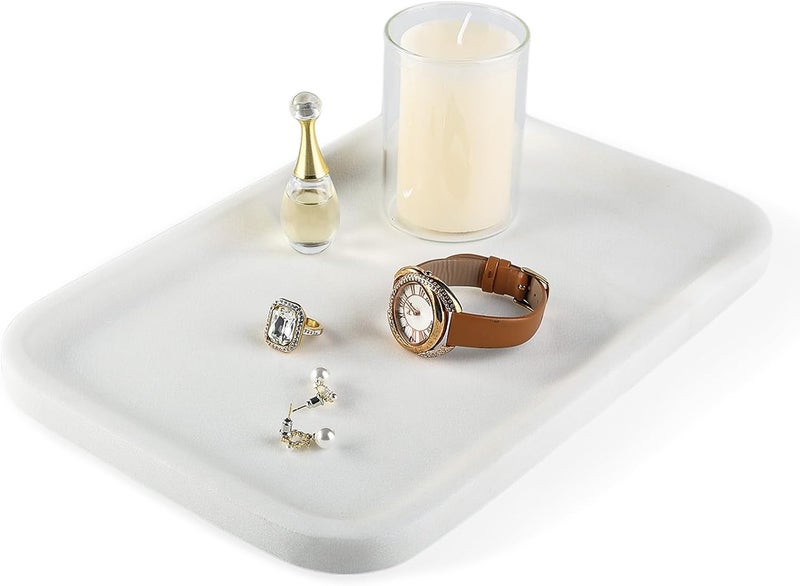 Koville Marble Tray, 12"x8" Marble Vanity Tray for Bathroom Kitchen Countertop, Rectangular Stone Tray for Cosmetics Perfume Trinket, Decorative Catchall Trays (White) - Image 1