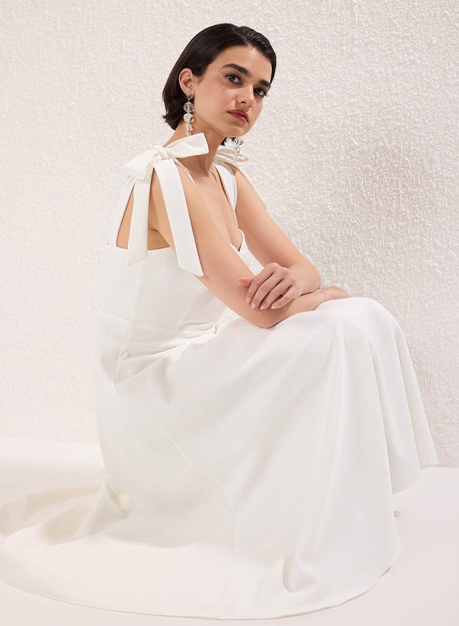 trendyol White ALine Strap Binding Detail Woven Midi Stylish Evening Dress Night Graduation Dress - Image 3