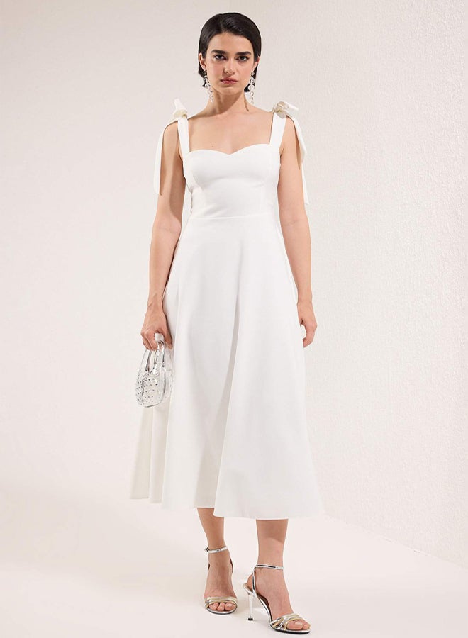 trendyol White ALine Strap Binding Detail Woven Midi Stylish Evening Dress Night Graduation Dress - Image 2